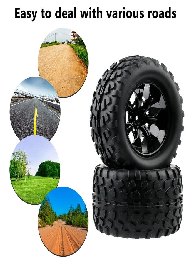 Rchobbytop 4pcs 12mm Hex RC Wheels and Tires Rubber Tires Set for 1/10 Off Road Monster Truck Volcano Epx/Pro Volcano S30 Stampede HSP 94108 94111 94188 94701 with Drive Hub Adapters Lock Nuts and Wrench, Black - Image 5